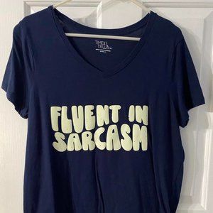 Handmade Vinyl Transfer Tee - Fluent In Sarcasm - Navy/L/NWOT